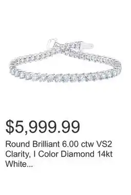 Costco Round Brilliant 6.00 ctw VS2 Clarity, I Color Diamond 14kt White Gold Tennis Bracelet offer