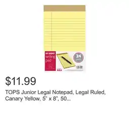 Costco TOPS Junior Legal Notepad, Legal Ruled, Canary Yellow, 5 x 8, 50 Sheets, 24 Pads offer