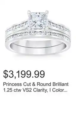 Costco Princess Cut & Round Brilliant 1.25 ctw VS2 Clarity, I Color Diamond Platinum Wedding Ring Set offer