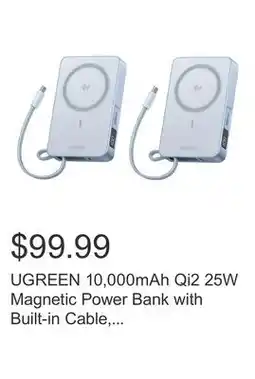Costco UGREEN 10,000mAh Qi2 25W Magnetic Power Bank with Built-in Cable, 2-pack offer