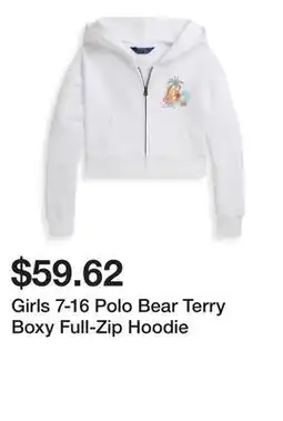 Belk Girls 7-16 Polo Bear Terry Boxy Full-Zip Hoodie offer