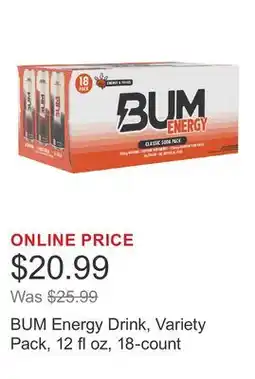 Costco BUM Energy Drink, Variety Pack, 12 fl oz, 18-count offer