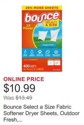 Costco Bounce Select a Size Fabric Softener Dryer Sheets, Outdoor Fresh, 400-count offer