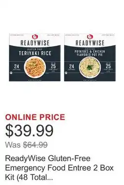 Costco ReadyWise Gluten-Free Emergency Food Entree 2 Box Kit (48 Total Servings) offer