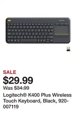 Office Depot Logitech K400 Plus Wireless Touch Keyboard, Black, 920-007119 offer
