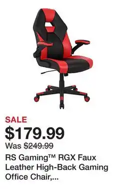 Office Depot RS Gaming RGX Faux Leather High-Back Gaming Office Chair, Black/Red, BIFMA Compliant offer