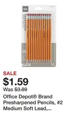 Office Depot Office Depot Brand Presharpened Pencils, #2 Medium Soft Lead, Yellow, Pack Of 12 offer