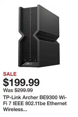 Office Depot TP-Link Archer BE9300 Wi-Fi 7 IEEE 802.11be Ethernet Wireless Router, ARCHERBE9300 offer