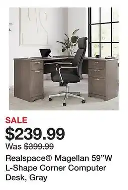 Office Depot Realspace Magellan 59W L-Shape Corner Computer Desk, Gray offer