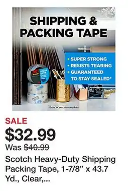 Office Depot Scotch Heavy-Duty Shipping Packing Tape, 1-7/8 x 43.7 Yd., Clear, Pack Of 6 Rolls, 3850406 offer