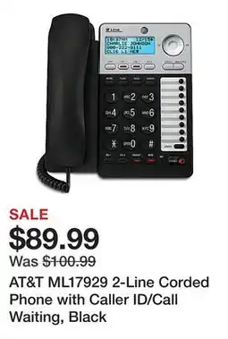 Office Depot AT&T ML17929 2-Line Corded Phone with Caller ID/Call Waiting, Black offer