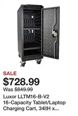 Office Depot Luxor LLTM16-B-V2 16-Capacity Tablet/Laptop Charging Cart, 34H x 12W x 23 1/4D, Black offer