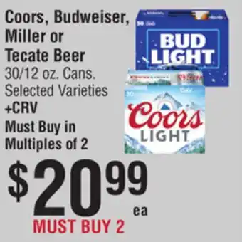 Smart & Final Coors, Budweiser, Miller or Tecate Beer offer