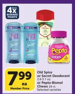 Albertsons Old Spice or Secret Deodorant 2.6-5.1 oz. or Pepto-Bismol Chews 24 ct offer