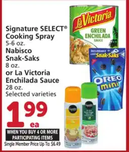 Albertsons Signature SELECT Cooking Spray 5-6 oz. Nabisco Snak-Saks 8 oz. or La Victoria Enchilada Sauce 28 oz offer
