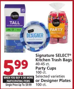 Albertsons Signature SELECT Kitchen Trash Bags 40-45 ct, Party Cups 100 ct, Designer Plates 100 ct offer