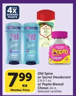 Vons Old Spice or Secret Deodorant 2.6-5.1 oz. or Pepto-Bismol Chews 24 ct offer