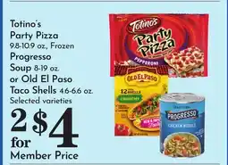 Pavilions Totino's Party Pizza Progresso Soup 8-19 oz. or Old El Paso Taco Shells offer