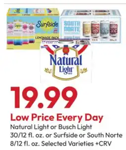 Stater Bros Natural Light or Busch Light 30/12 fl. oz. or Surfside or South Norte 8/12 fl. oz offer