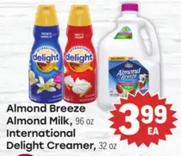 Tony’s Fresh Market Almond Breeze Almond Milk, 96 oz International Delight Creamer, 32 oz offer