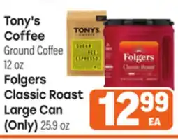 Tony’s Fresh Market Tony's Coffee Ground Coffee Folgers Classic Roast Large Can offer
