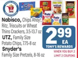 Tony’s Fresh Market Nabisco, UTZ or Snyder's offer