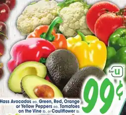 Jewel-Osco Hass Avocados, Green, Red, Orange or Yellow Peppers, Tomatoes on the Vine, lb., or Cauliflower, lb offer