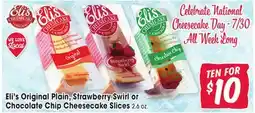 Jewel-Osco Eli's Original Plain, Strawberry Swirl or Chocolate Chip Cheesecake Slices offer
