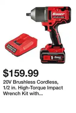 Harbor Freight Tools 20V Brushless Cordless, 1/2 in. High-Torque Impact Wrench Kit with 5 Ah Battery and Charger offer