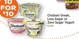 Heinen's Chobani Greek, Less Sugar or Zero Sugar Yogurt offer