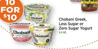 Heinen's Chobani Greek, Less Sugar or Zero Sugar Yogurt offer