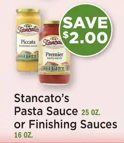 Heinen's Stancato's Pasta Sauce 25 OZ. or Finishing Sauces 16 OZ offer
