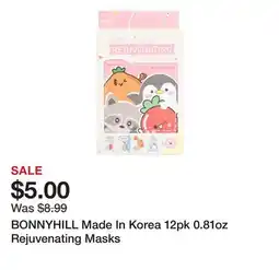 Marshalls BONNYHILL Made In Korea 12pk 0.81oz Rejuvenating Masks offer