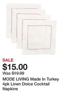 Marshalls MODE LIVING Made In Turkey 4pk Linen Dolce Cocktail Napkins offer