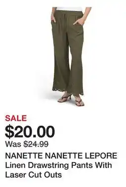Marshalls NANETTE NANETTE LEPORE Linen Drawstring Pants With Laser Cut Outs offer