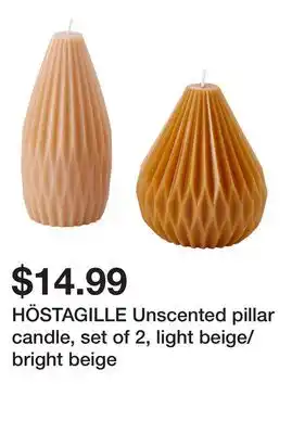 Ikea HÖSTAGILLE Unscented pillar candle, set of 2, light beige/bright beige offer