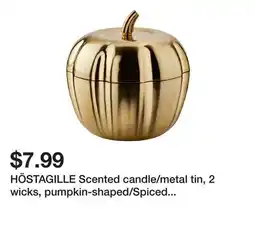 Ikea HÖSTAGILLE Scented candle/metal tin, 2 wicks, pumpkin-shaped/Spiced pumpkin gold offer