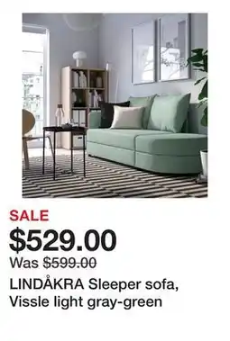 Ikea LINDÅKRA Sleeper sofa, Vissle light gray-green offer