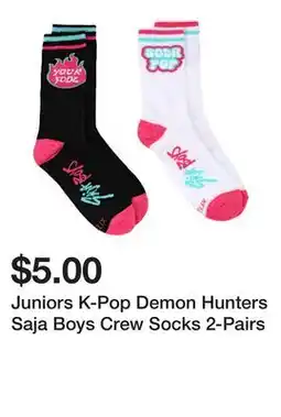 Five Below Juniors K-Pop Demon Hunters Saja Boys Crew Socks 2-Pairs offer