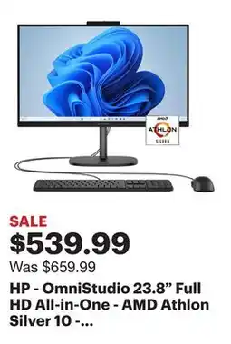 Best Buy HP - OmniStudio 23.8 Full HD All-in-One - AMD Athlon Silver 10 - 8GB Memory - 256GB SSD - Jet Black offer