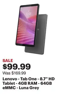 Best Buy Lenovo - Tab One - 8.7 HD Tablet - 4GB RAM - 64GB eMMC - Luna Grey offer