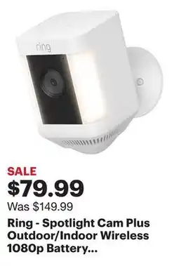 Best Buy Ring - Spotlight Cam Plus Outdoor/Indoor Wireless 1080p Battery Surveillance Camera - White offer