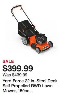 Tractor Supply Company Yard Force 22 in. Steel Deck Self Propelled RWD Lawn Mower, 150cc Briggs and Stratton Engine, 3 in 1 offer