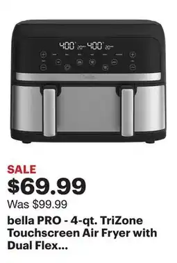 Best Buy bella PRO - 4-qt. TriZone Touchscreen Air Fryer with Dual Flex Basket - Stainless Steel offer