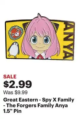 Best Buy Great Eastern - Spy X Family - The Forgers Family Anya 1.5 Pin offer