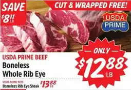 Rouses Usda prime beef boneless whole rib eye offer