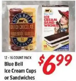 Rouses Blue Bell Ice Cream Cups or Sandwiches offer