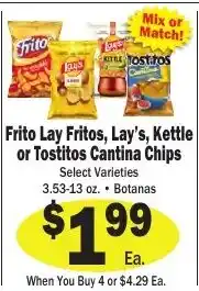 Sellers Bros Frito Lay Fritos, Lay's, Kettle or Tostitos Cantina Chips offer