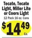 Sellers Bros Tecate, Tecate Light, Miller Lite or Coors Light offer