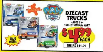 Ollie's PAW PATROL DIECAST TRUCKS offer